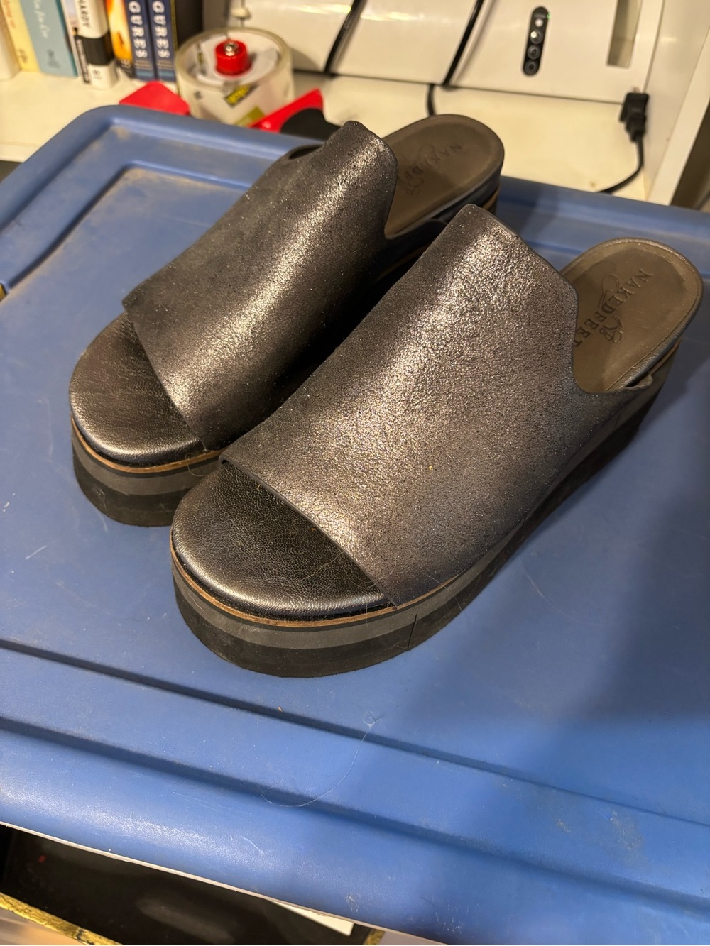 Naked Feet Metallic Black Platform Slide Mules